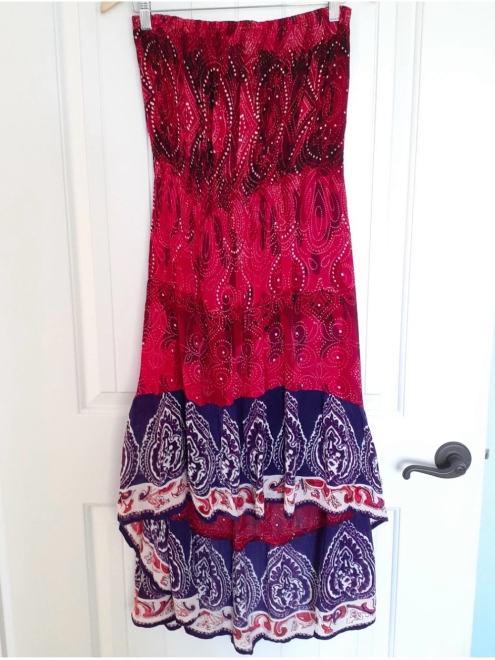Cost Plus World Market ❤️🩷💜 Red Pink Purple Strapless Hi-Low Dress - L/XL